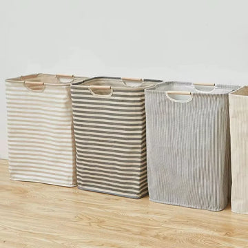 BambinoBox - Panier à Linge Rond Pliable – Imperméable en Coton & Lin avec Poignées, Rangement Vêtements & Jouets