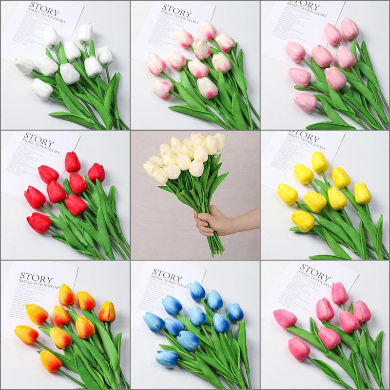 Tulipes Artificielles en Silicone – Bouquet Déco Réaliste (Lot de 3 à 20 tiges)
