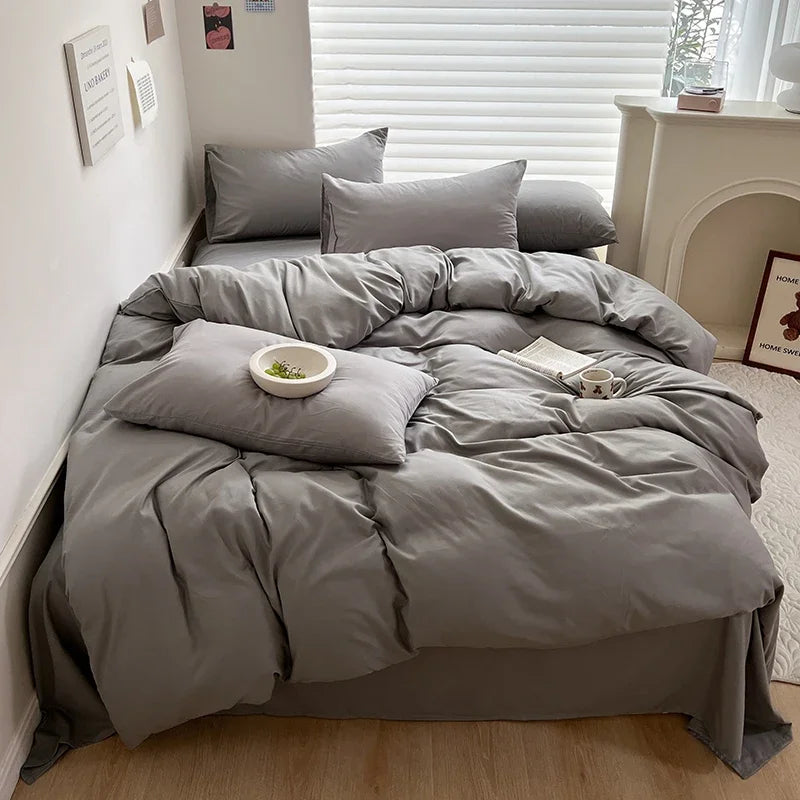 Linoa – Parure de lit unie 100% coton avec drap, housse de couette et taies | Simple, double, queen, king