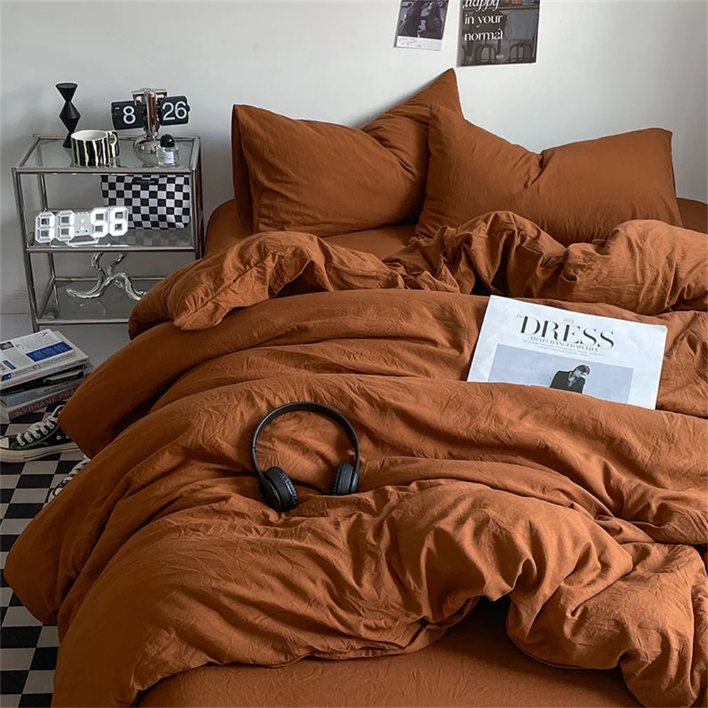 Lunaria – Parure de lit 4 pièces en tissu brossé épais | Housse de couette & drap complet ultra doux