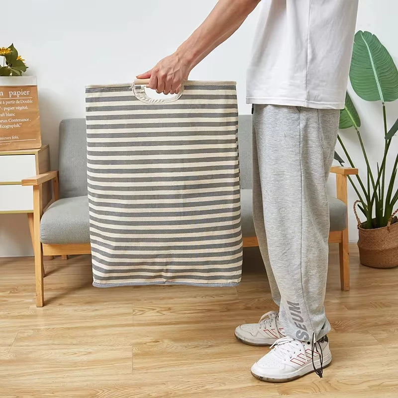 BambinoBox - Panier à Linge Rond Pliable – Imperméable en Coton & Lin avec Poignées, Rangement Vêtements & Jouets