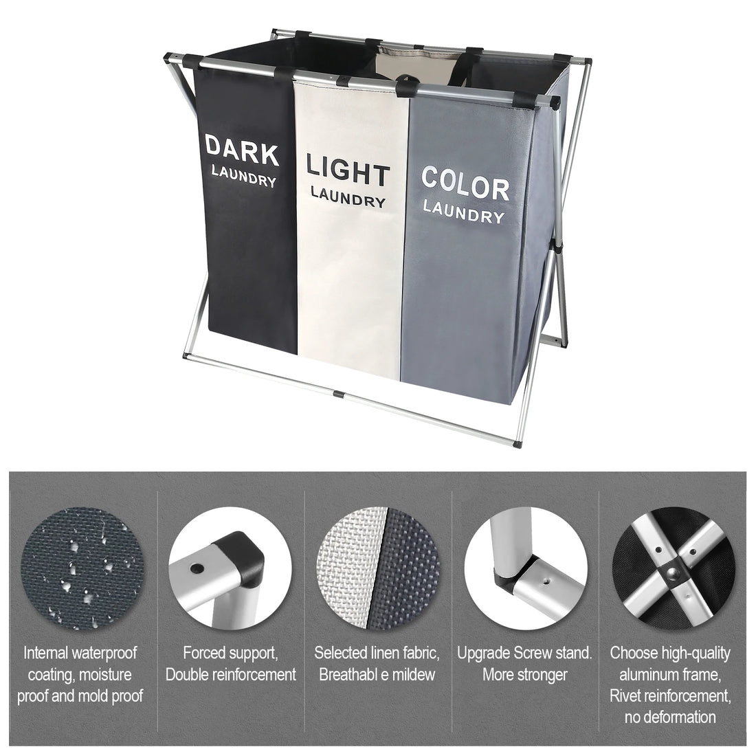 BébyBox - Panier à Linge Pliable 3 Compartiments – Imperméable & Multifonction pour Linge, Couches et Jouets