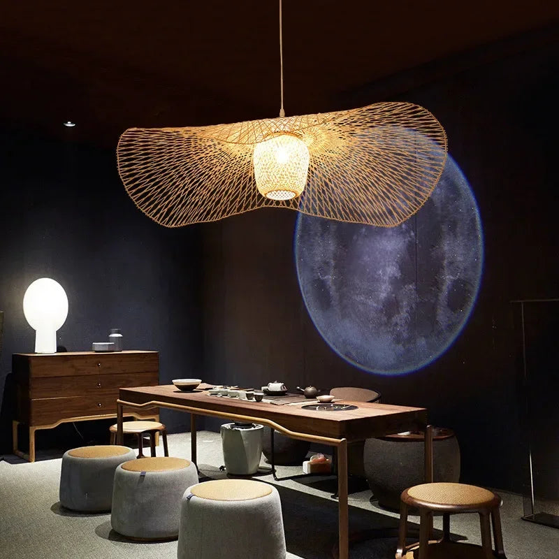 Lustre Japonaise en Bambou – Luminaire Naturel et Créatif pour Salle à Manger, Salon ou Restaurant